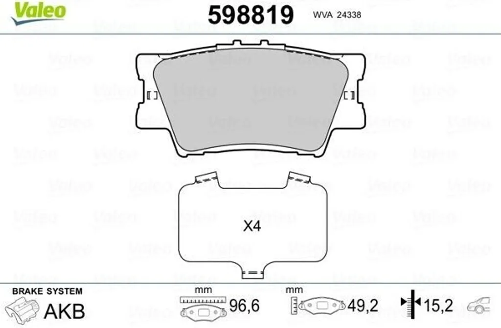 Plaquettes de frein arrière Valeo 598819 : freinage sûr pour RAV4 et LX