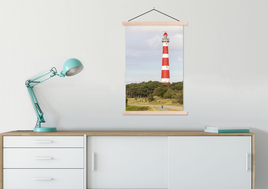 MuchoWow Textilposter Insel - Leuchtturm - Niederlande 60x90 cm mit holzfarbenen Rahmen - Textil