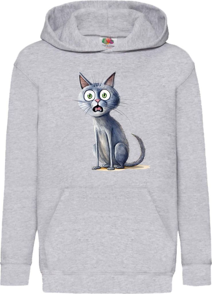 Kinder Kapuzenpullover Funny Cats Breeds Blue Cat 026, 12-13 Jahr - 152 / Grau