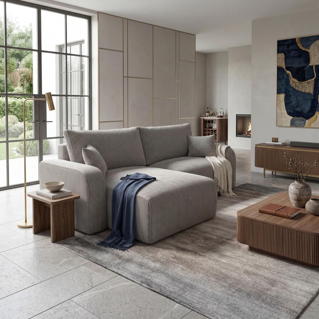 Wohnero24 Habana Mini Ecksofa 248x153 cm mit Schlaffunktion 204x133 cm – Eckcouch mit Bettkasten – Cord Sofa L-Form – Wohnlandschaft Klein ...
