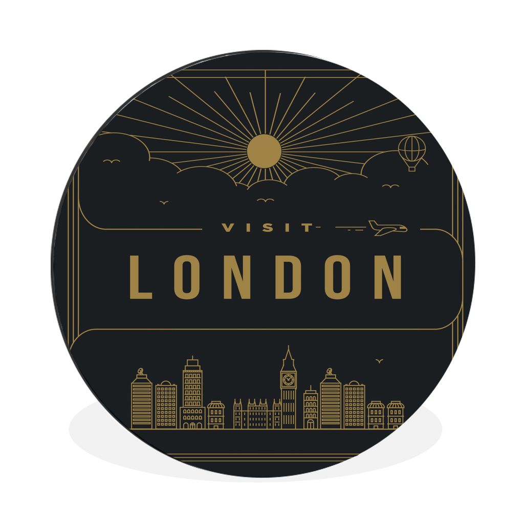MuchoWow Aluminium Wandkreis Stadtbild London - schwarz Ø 90 cm Wanddeko Modern Wohnzimmer - Mauerkreis - Wandbilder - Runde Bild - Bild aus Alu...