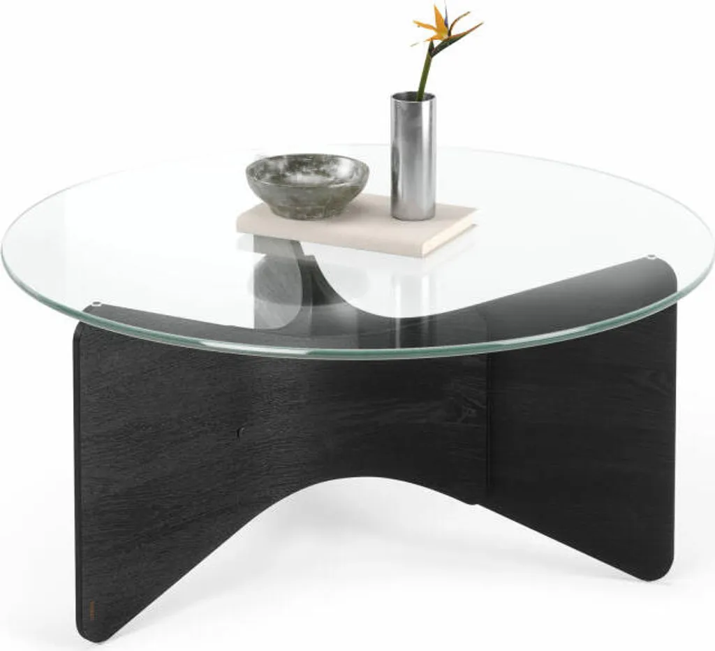 Table de Salon Ronde Madera Umbra en Bois Noir et Verre Style Scandinave