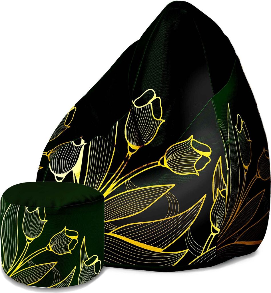 Dreamroots Bean Bag 80x80x120cm Sitzsack mit Lehne und Hocker und Bezug Sitzkissen Boden Sack Bubibag Sitzsack mit Füllung mit Gold Dream