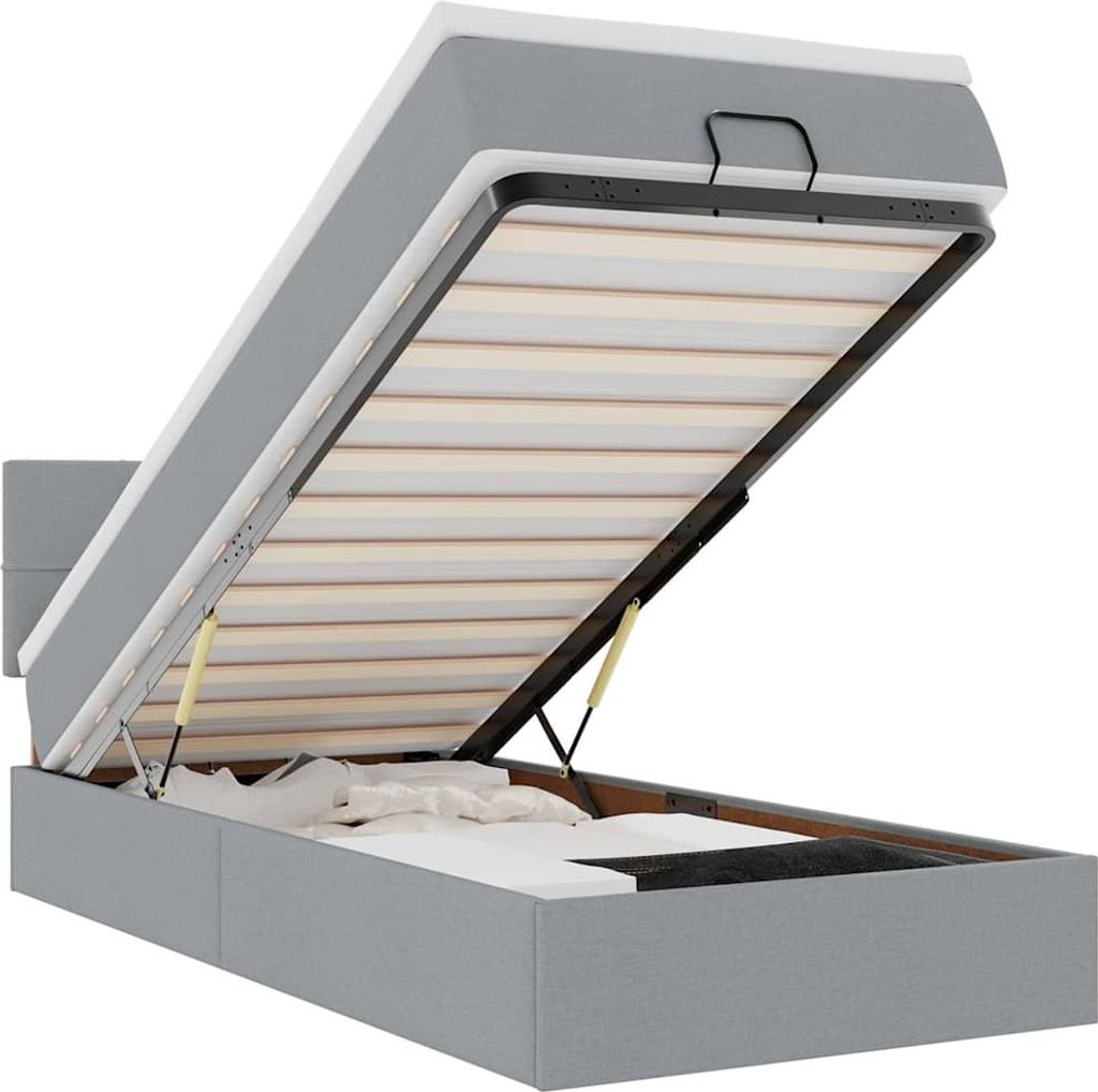 vidaXL Ottoman-Bett mit Matratze & LEDs Hellgrau 90x190 cm Stoff