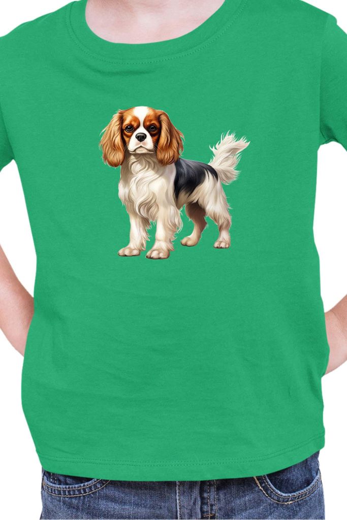 Kinder T-Shirt Dogs Breeds Cavalier King Charles Spaniel Dog Breed 005, 3-4 Jahr - 104 / Grün