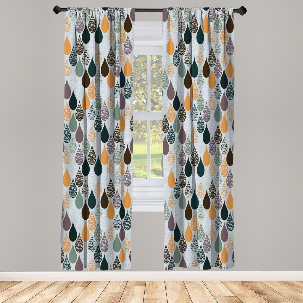 ABAKUHAUS Geometrisch Vorhänge 2 Panel Set für Wohnzimmer Schlafzimmer Nachbildung, Regentropfen Doodle Art Kreative Blatt Geformte Bunte Mädche...