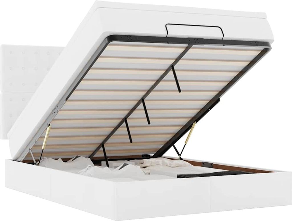 vidaXL Ottoman-Bett mit Matratze & LEDs Weiß 140x190 cm Kunstleder