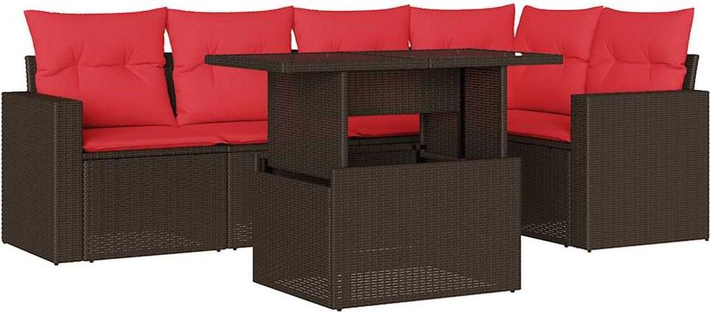 vidaXL 6-teiliges Gartensofa-Set mit Kissen, braun, Polyrattan