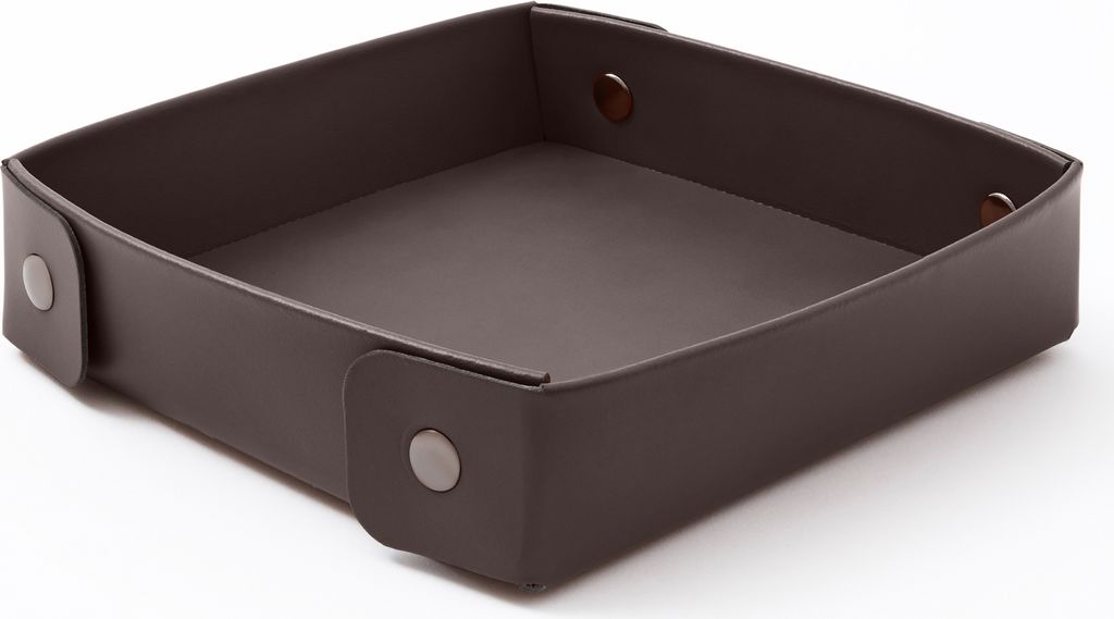 Taschenleerer Leder Dunkel Braun cm 16 x 16 x H.4 - Lederschale Serviertablett Ablageschale - Hergestellt in Italien