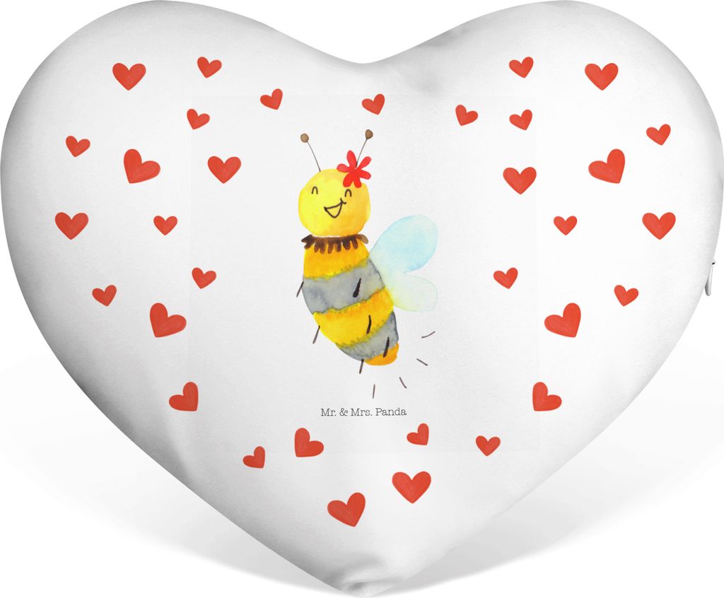 Mr. & Mrs. Panda Dekokissen Biene Blume - Weiß - Geschenk, Hochzeitskissen, Kuschelkissen, dekoartikel, Herz Kissen, Sofakissen