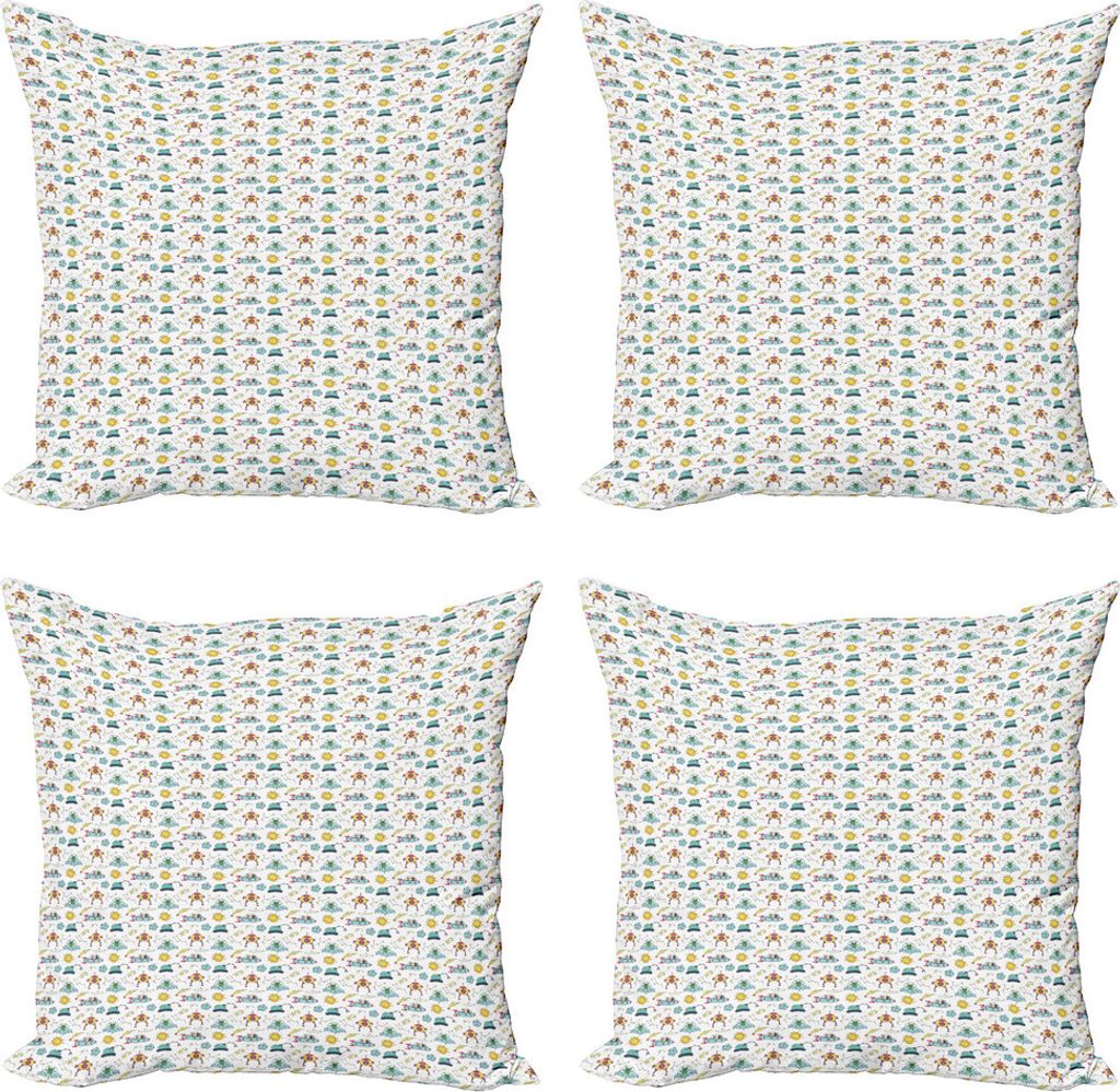 ABAKUHAUS Außerirdischer Kissenbezug Set (4 Stück), Sonne und Mond-Konstellation, Moderner Doppelseitiger Digitaldruck, 60 cm x 60 cm, Mehrfarbig
