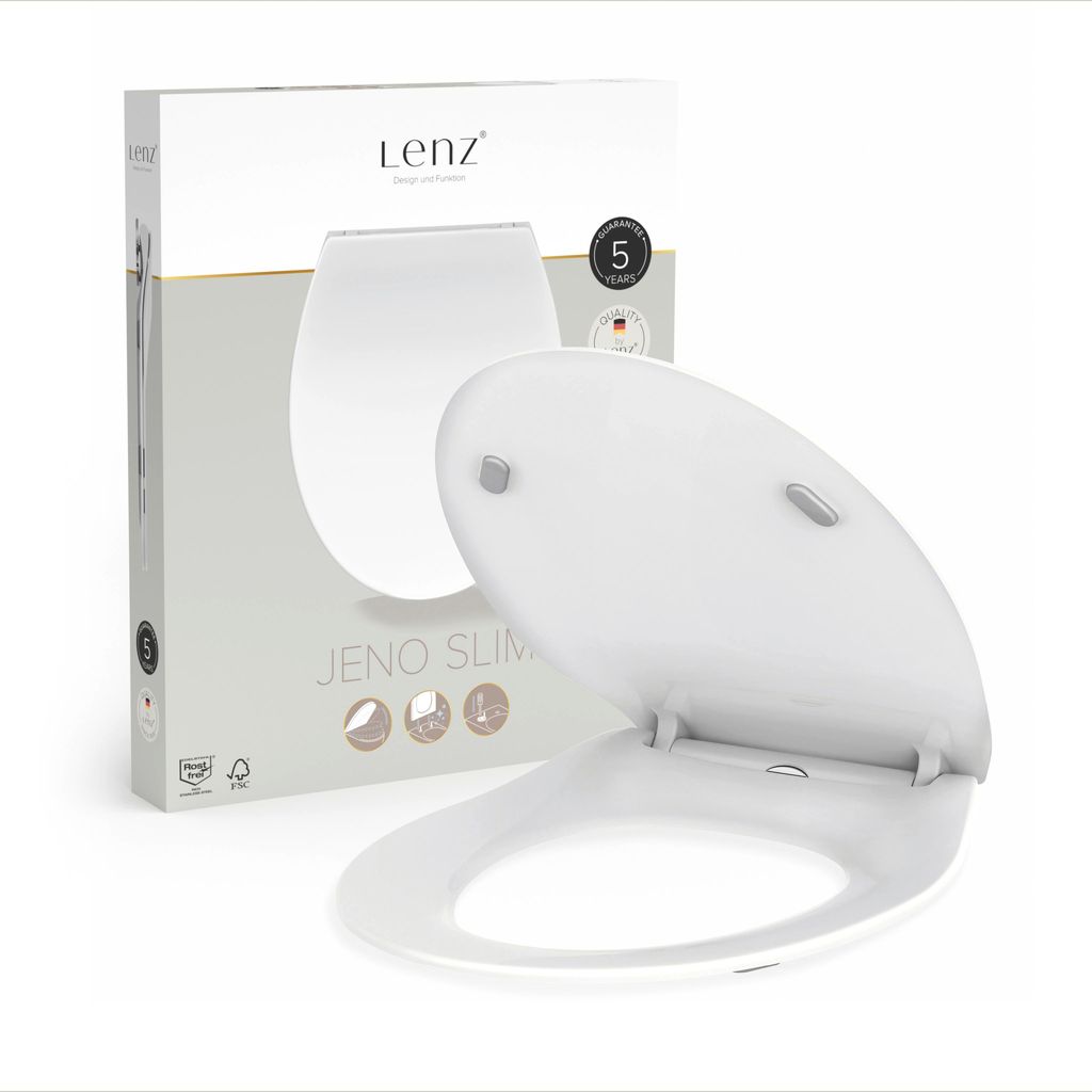Lenz JENO WC-Sitz Weiß Duroplast mit Absenkautomatik, Abnahmefunktion, Top-Mount-Edelstahlbefestigung, belastbar bis 250 kg 41040161