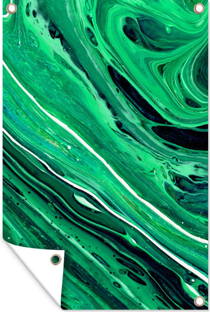 MuchoWow 80x120 cm Outdoor-Poster Gartendeko Sichtschutz Garten Poster für den Garten Marmor - Ölfarbe - Grün