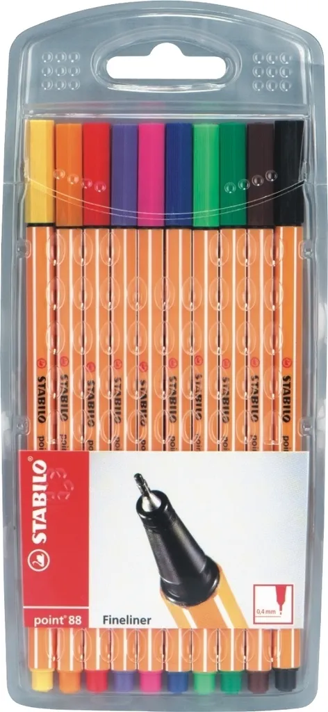 Feutre pointe fine Stabilo 88 lot de 10 couleurs pour le dessin et note