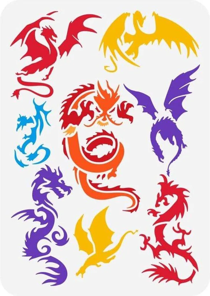 Pochoir pour peinture sur bois et tissu - Motif Dragon DIY format A4