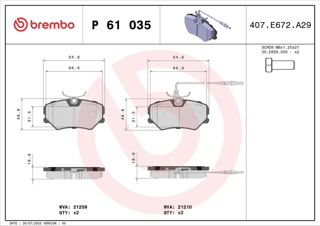 Éliminez les bruits de freinage Peugeot 405 II via Brembo P 61 035 OE
