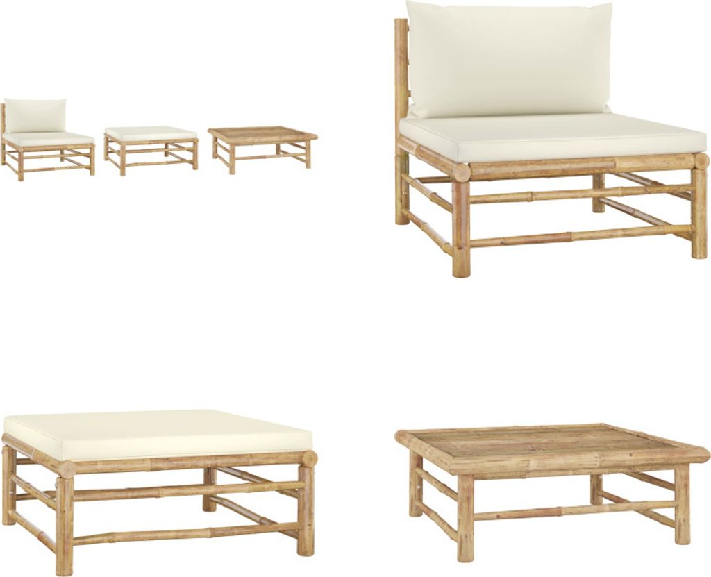 vidaXL 3 tlg. Garten Lounge Set mit Kissen Bambus - Garten-Lounge-Set - Garten-Lounge-Sets - Gartenmöbel - Gartenmöbel-Set