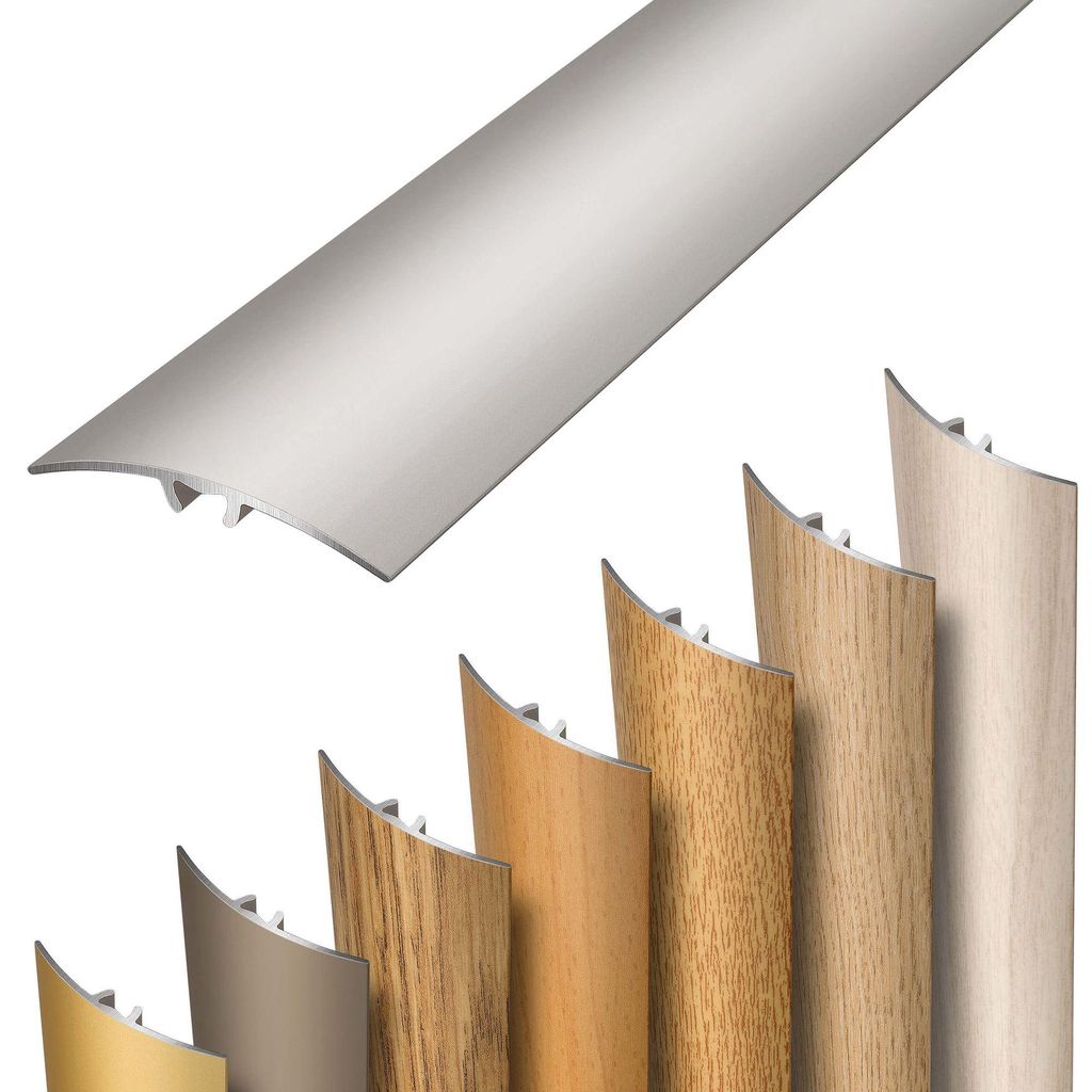 Dalsys Übergangsprofil selbstklebend, zum Stecken und verbinden 93cm x 37mm aus Aluminium, Boden Übergangsleiste Höhenausgleich in Silber