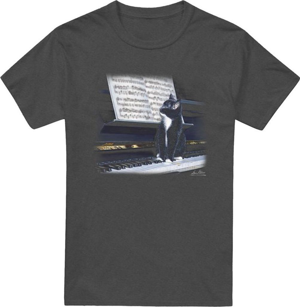 Wildlife - "Kitten On The Keys" T-Shirt für Herren/Damen Uni, meliert TV27277 (XL) (Holzkohle)