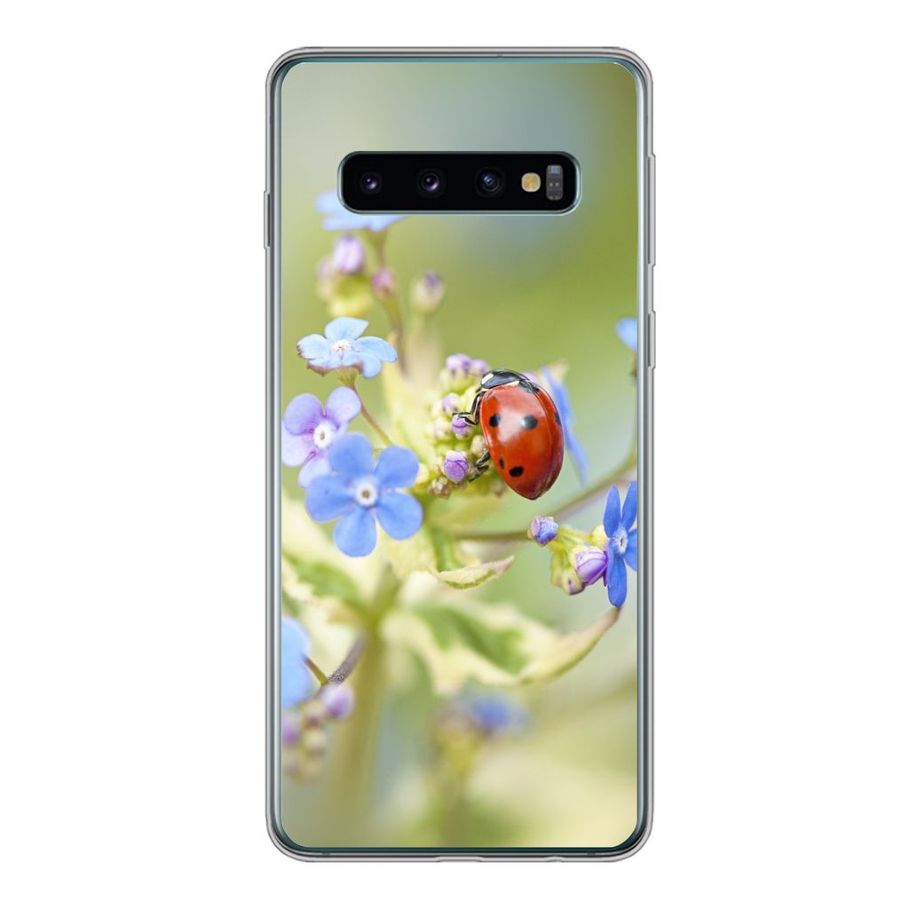 MuchoWow Handyhülle Schutzhülle Hülle für Samsung Galaxy S10 Marienkäfer - Blume - Frühling Silikon Softcase Handy Hülle - Handytasche