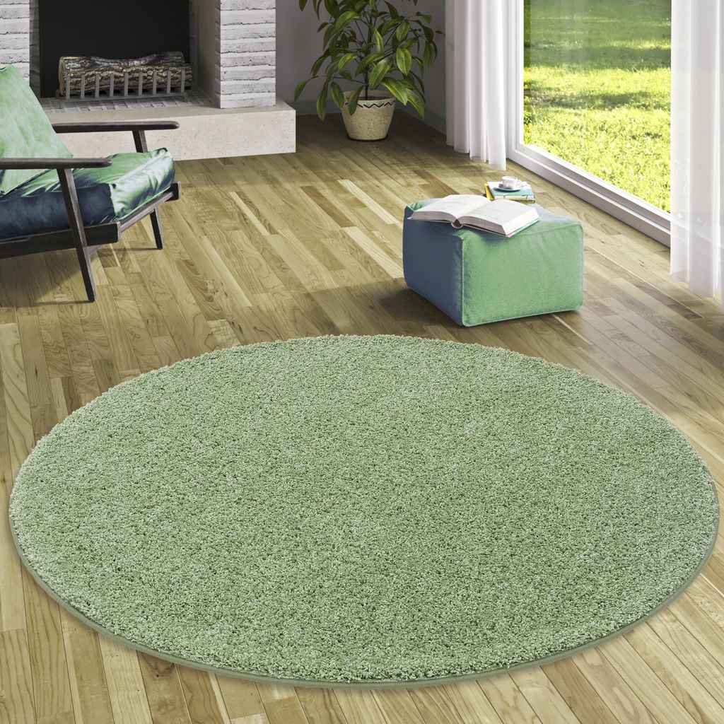 Luxus Hochflor Langflor Teppich Milano Mintgrün Rund, Größe:240 cm Rund