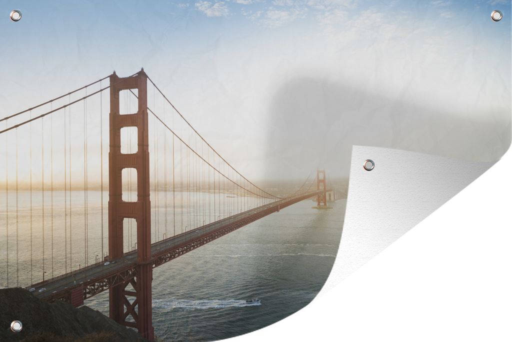MuchoWow 90x60 cm Outdoor-Poster Gartendeko Sichtschutz Garten Poster für den Garten Morgennebel an der Golden Gate Bridge in Kalifornien
