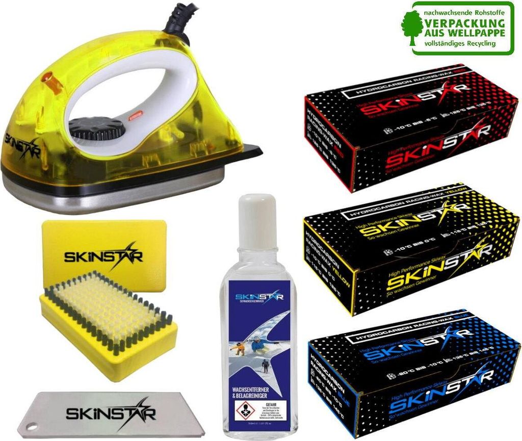 SKINSTAR Starter Ski Wachs Set, Wachsbügeleisen Bürste Hydrocarbonwachs 7-teilig Kit