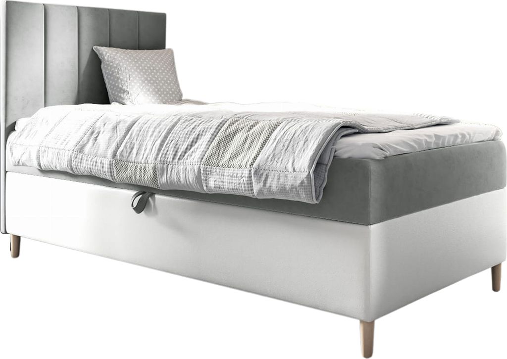 MEBLINI Kinderbett mit Bettkasten - Gepolstert Einzelbett mit Matratze - Polsterbett mit Stauraum - Bett mit Kopfteil - Stauraumbett - MAYA 1 - 90x...