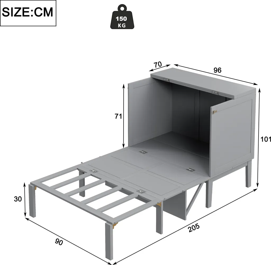 Lit Escamotable 90x200 pour Studio - Solution Couchage Vertical avec Tiroir