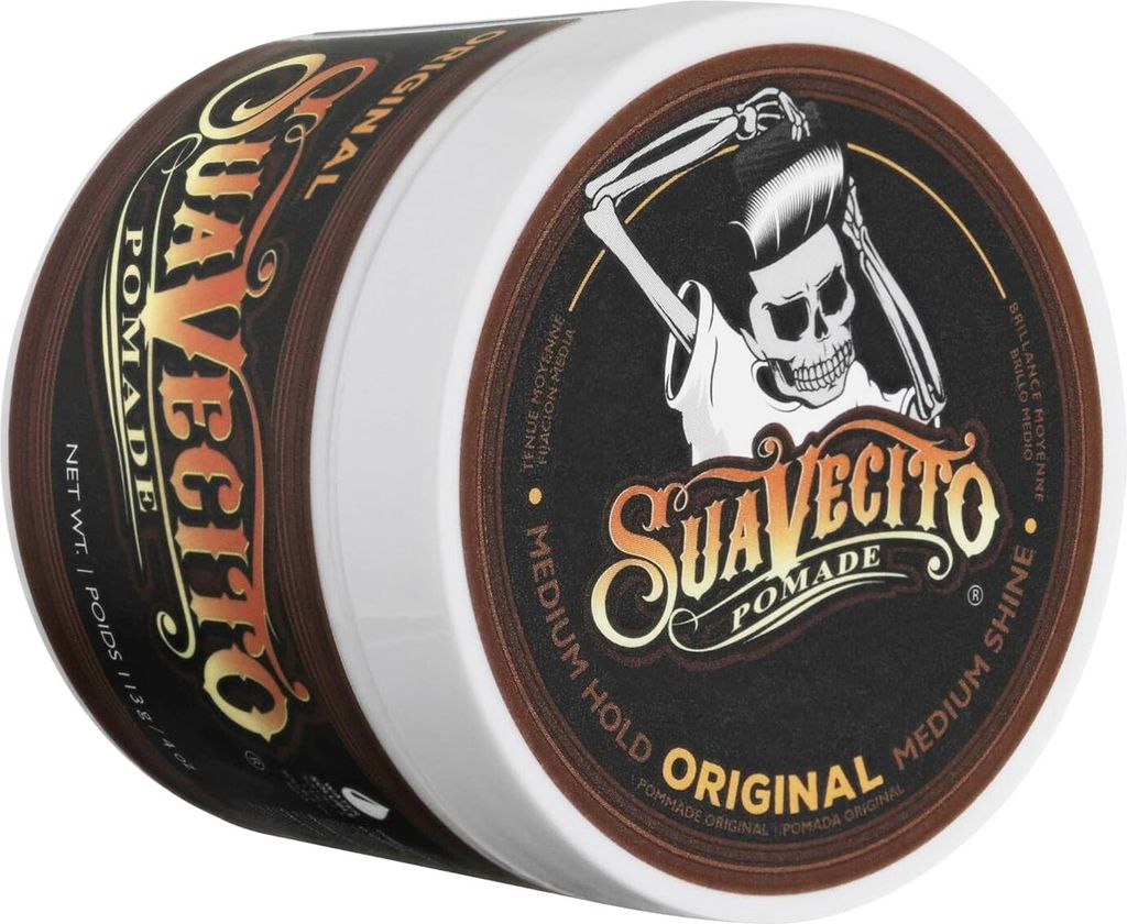 A product shot of a Suavecito pomade container.