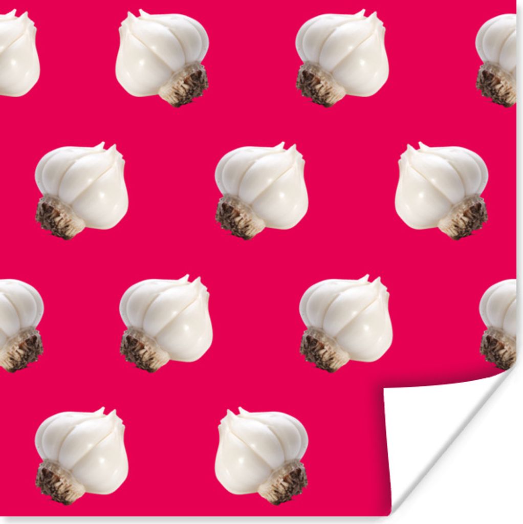 MuchoWow Poster Knoblauch - Gemüse - Muster - Rot 75x75 cm - Wand Dekoration