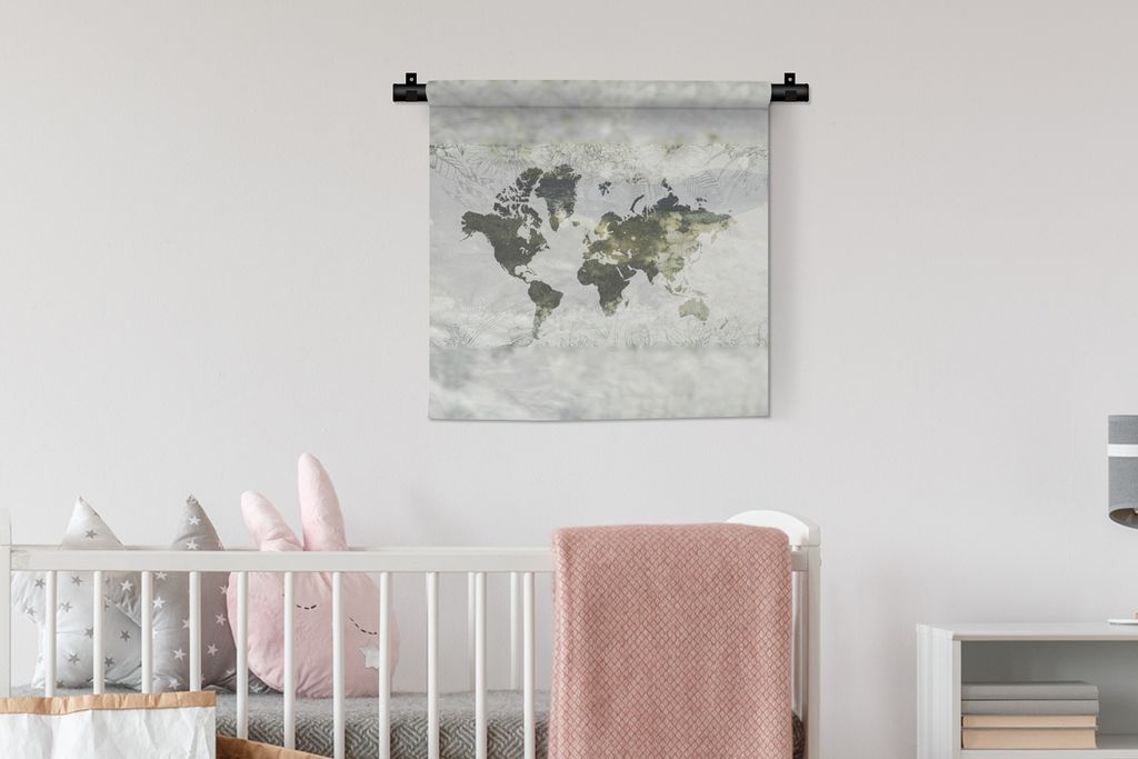 MuchoWow Wandteppich Wandbehang Weltkarte - Blume - Grau 60x60 cm Tapisserie Dekoration Wandtuch - Dekorationen - Wand Decke