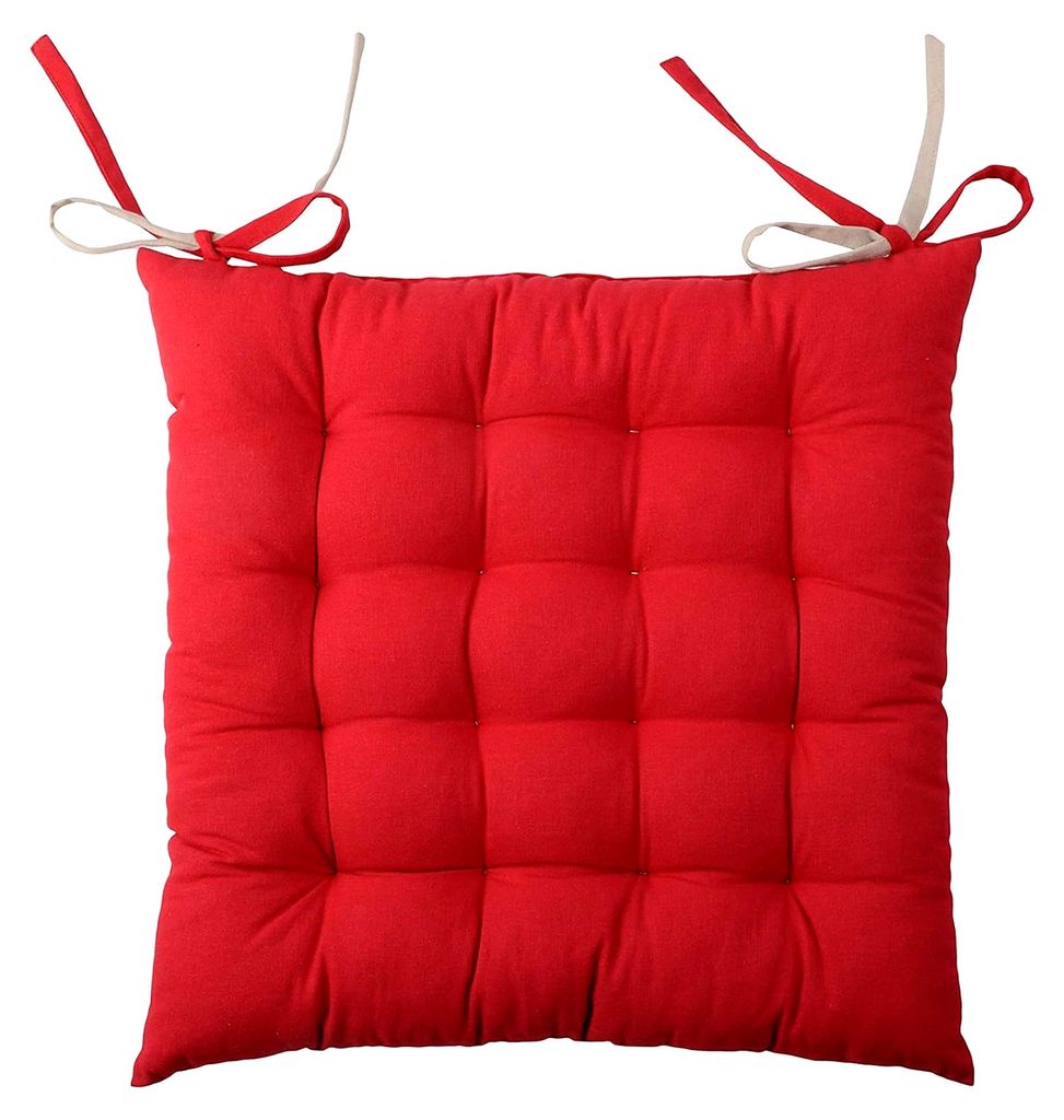 Duo Sitzkissen, gesteppt, 100% Baumwolle, 40 x 40 cm, Rot/Leinen