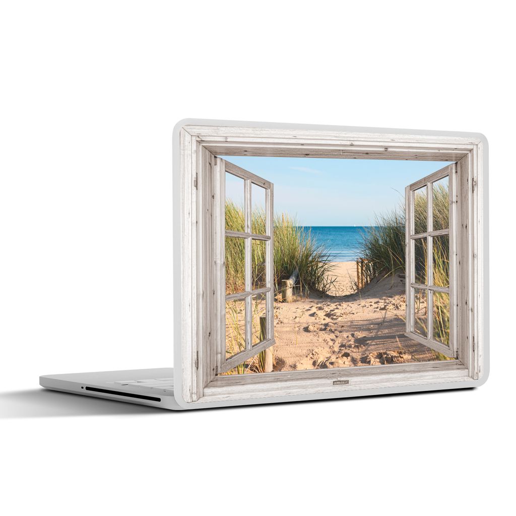 MuchoWow Laptop Aufkleber Sticker Cover Durchblick - Strand - Meer - Dünen - Sand - Wasser - Hochgras 30x21 cm - Sticker für Laptop - Selbstkle...