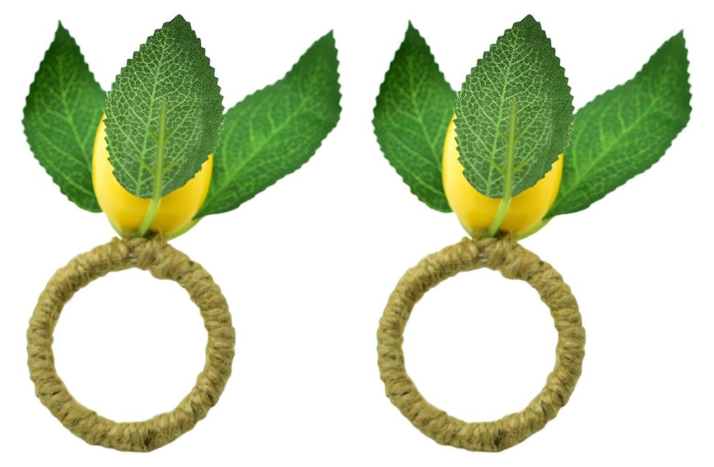 2er-Set Zitronen-Serviettenringe aus Kordel mit künstlichen gelben Zitronen – rustikale Frucht-Serviettenringe für Hochzeiten, Bankette, Geburt...
