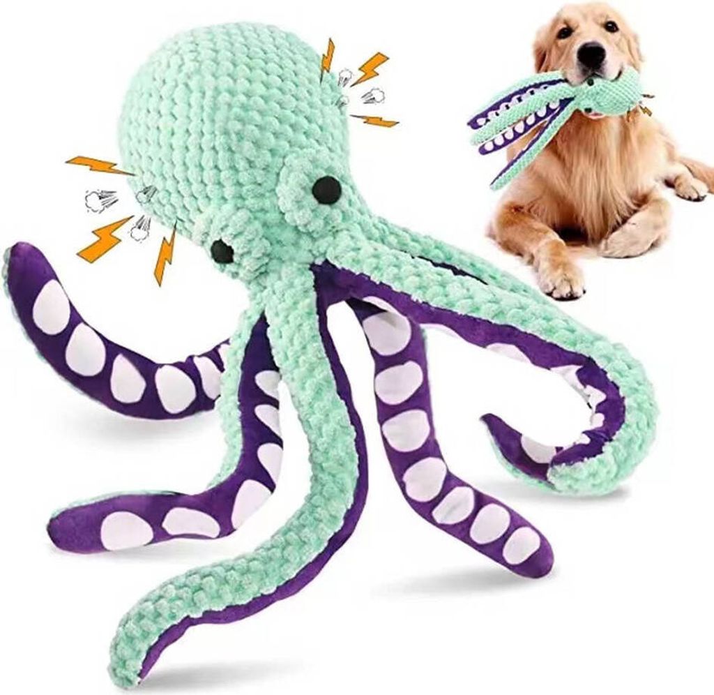 Hundespielzeug Kuscheltier RAGI Welpenspielzeug Kauspielzeug für große kleine Hunde quietschend Oktopus Plüsch zum Zerren Zahnreinigung Baumwolle