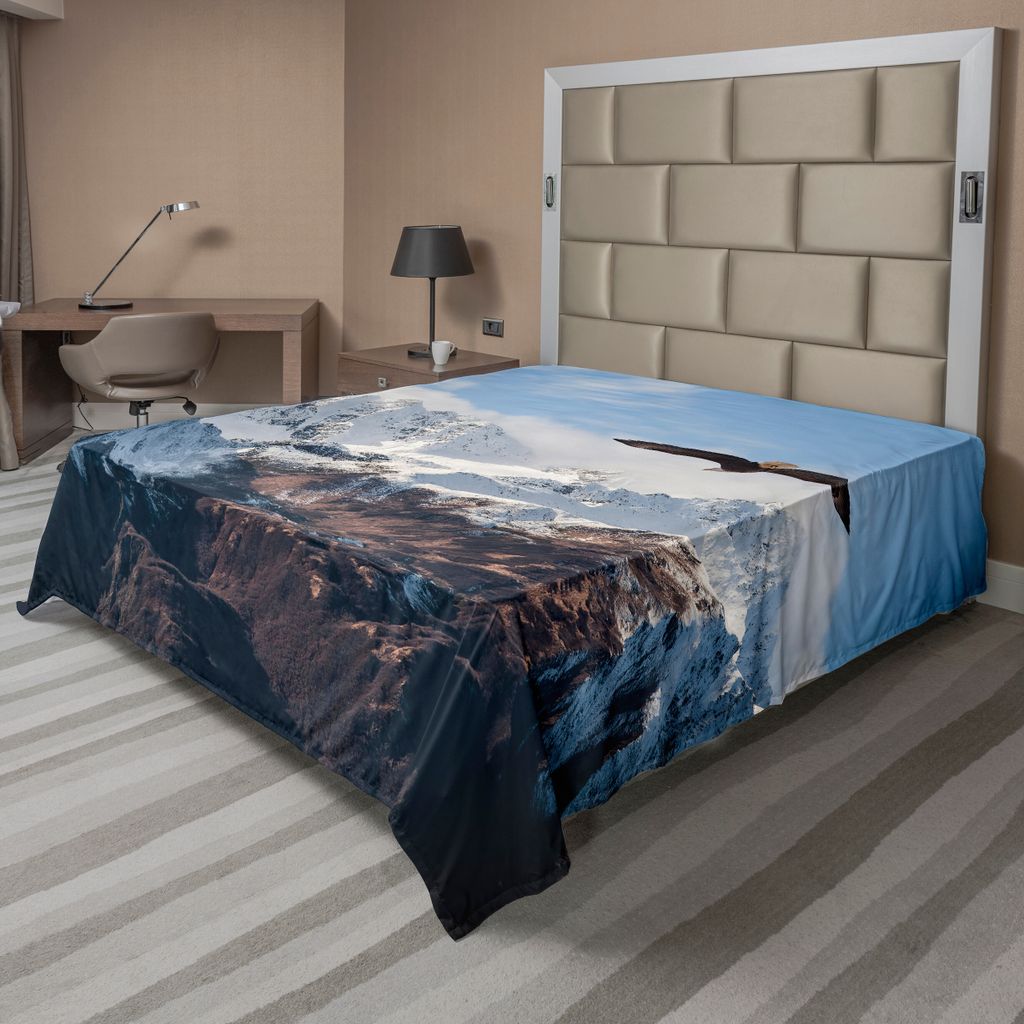 ABAKUHAUS Berg Bettlaken, Gefrorene Gipfel Tops Des Berges Mit Einem Fliegenden Adler Frei In Der Natur Foto, weiches bequemes oberes Bettlaken fü...