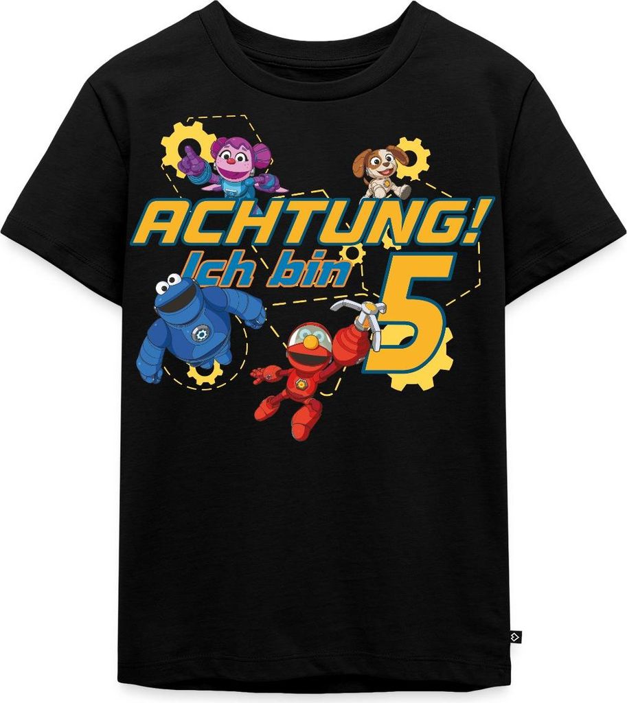 Spreadshirt Achtung Ich Bin 5 Jahre Alt Mecha Builders Team Motiv Kinder Premium T-Shirt, 122/128 (6 Jahre), Schwarz