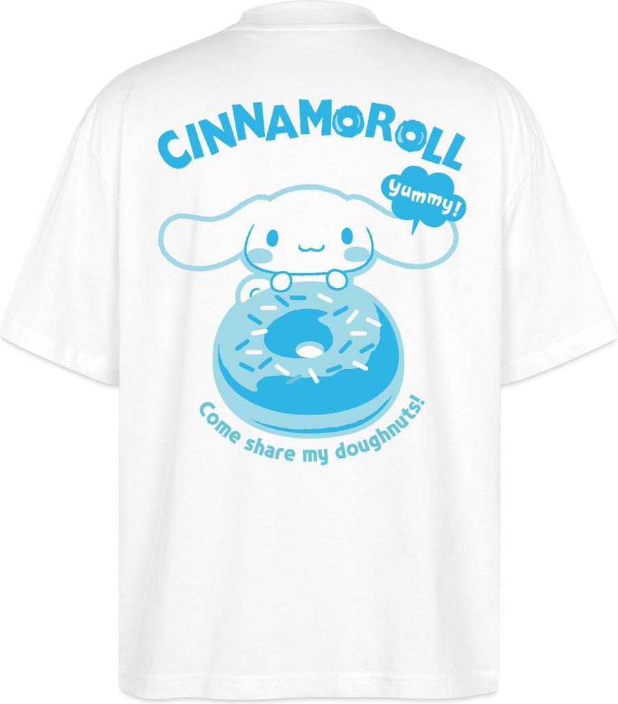Spreadshirt Cinnamoroll Mit Donut Yummy Doughnuts Oversize Uni T-Shirt, XS, Weiß