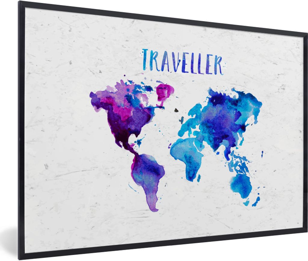 MuchoWow Gerahmtes Poster Weltkarte - Sprichwörter - Aquarelle 60x40 cm - Poster mit Schwarzem Bilderrahmen Wandposter Rahmen Foto Bilder - Prin...