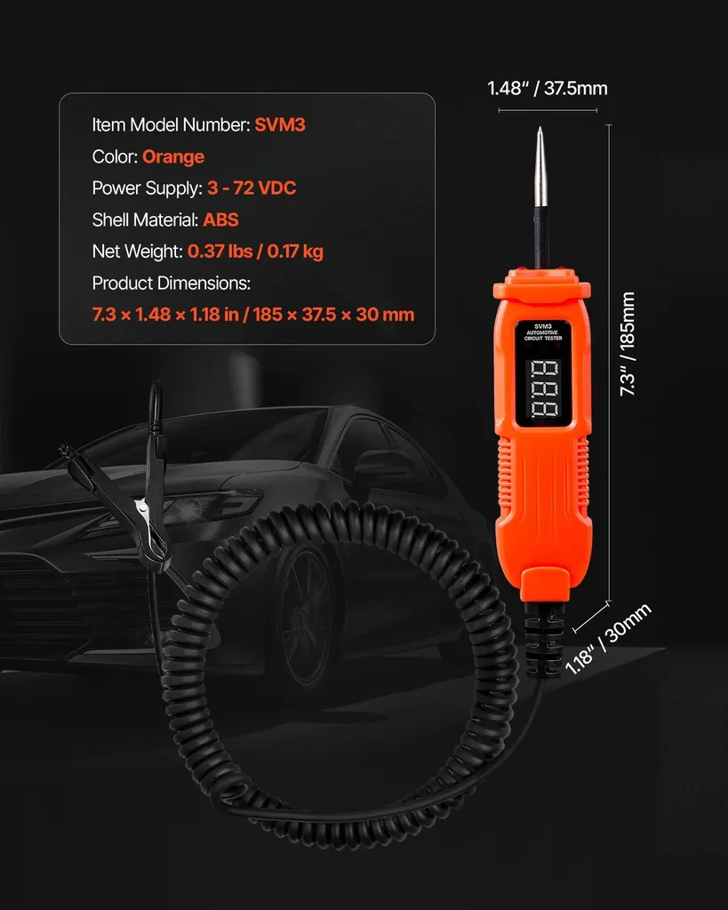 Testeur de tension auto avec écran LED rétroéclairé et boîtier ABS - 7