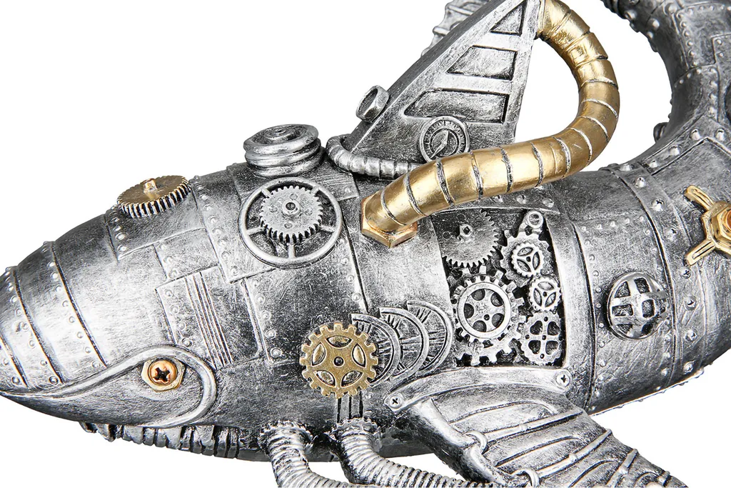 Statue Décorative Requin Style Steampunk Argenté en Résine 23 cm - 4