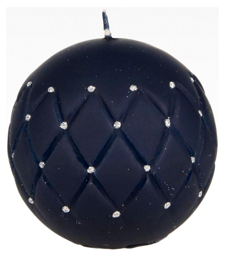 Kugelkerze Diamant mit Glitzerelementen Handarbeit Ø 10 cm Deko-Kerze Design-Kerze dunkelblau (matt)