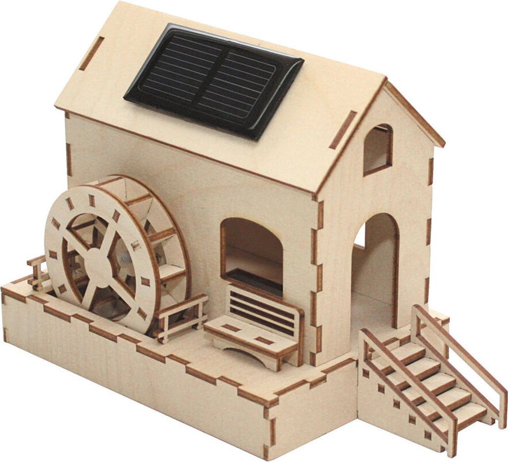 Solar-Modellbausatz Wassermühle mit drehendem Wasserrad, Produktbild 