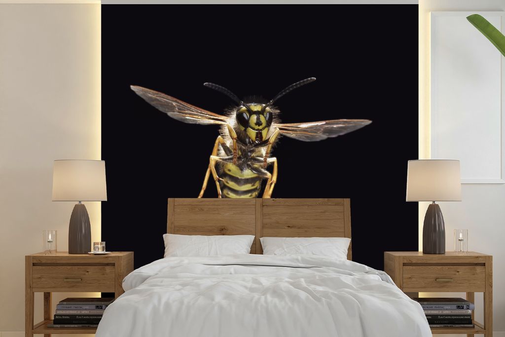 MuchoWow Fototapete für Wohnzimmer oder Schlafzimmer Wandtapete Vinyl Motivtapete Wespe - Insekten - Porträt - 240x240 cm