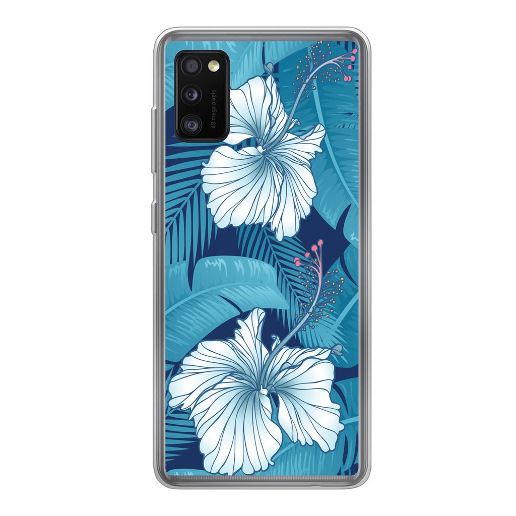 MuchoWow Handyhülle Schutzhülle Hülle für Samsung Galaxy A41 Tropisch - Blumen - Blau Silikon Softcase Handy Hülle - Mobiltelefon
