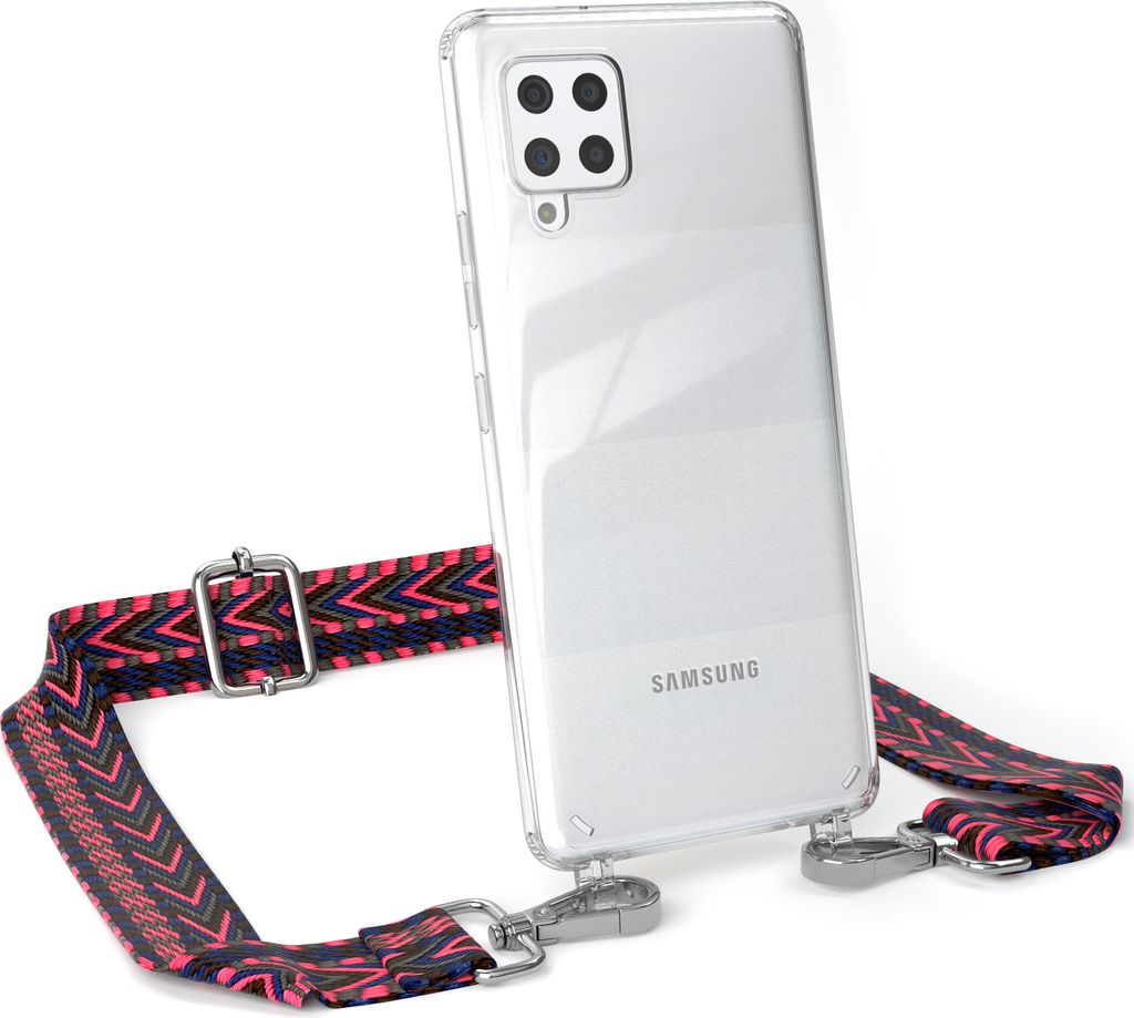 EAZY CASE Handykette - Verstellbarer Trageriemen kompatibel mit Samsung Galaxy A42 5G, Handykordel mit transparenter Silikon-Hülle, Band in Rosa