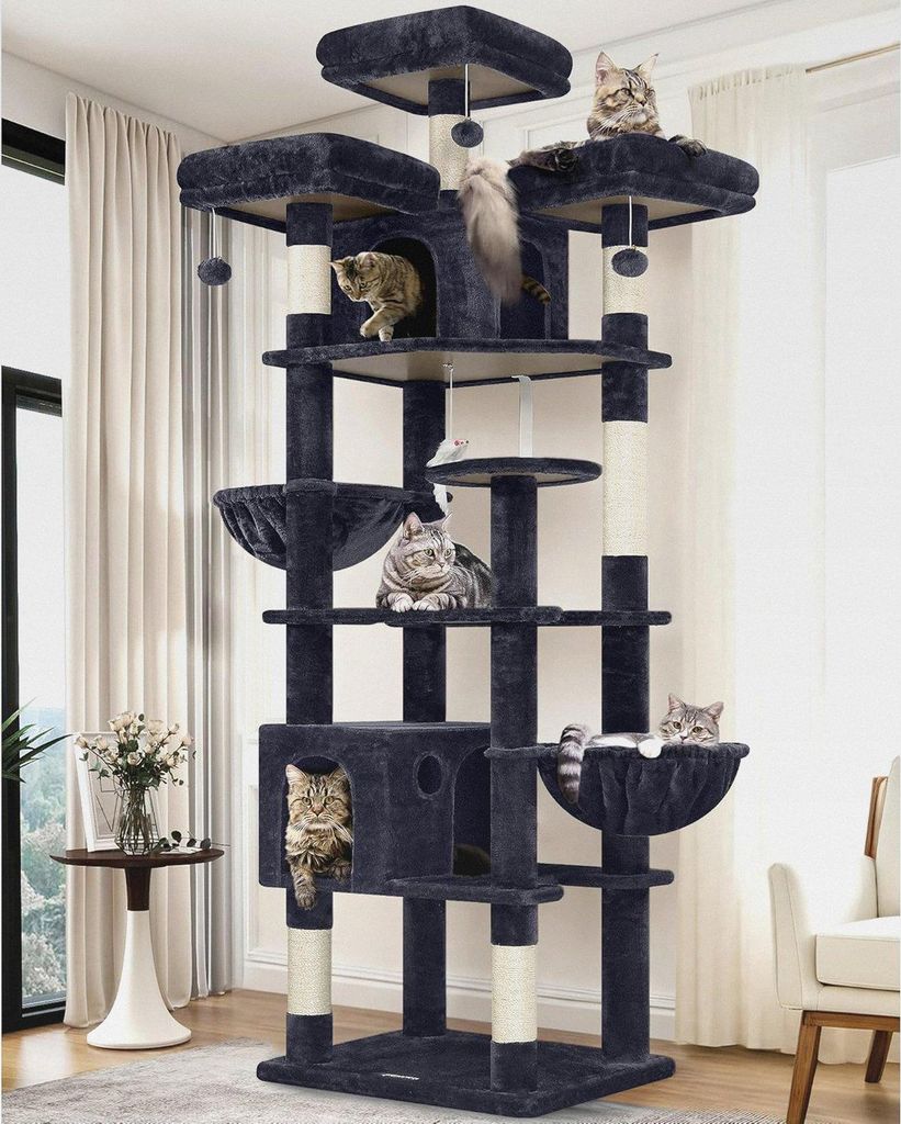 Kratzbaum XXL Große hoch 209 cm mit 3 Gepolsterte Sitzstangen, 2 Katzenhaus, 2 Korb, Groß Plattform, Katzenspielzeug, Katzenbaum Stabil für 3-5 ...