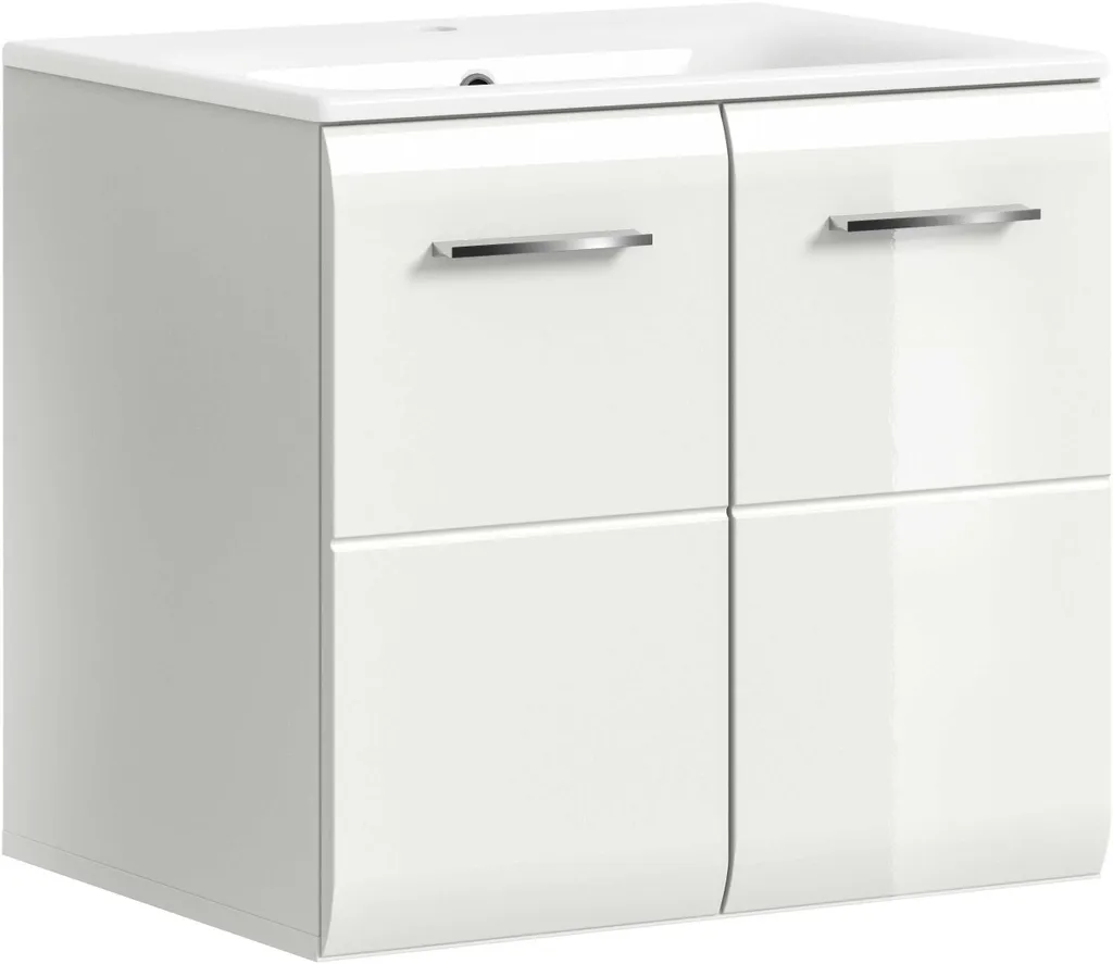 Meuble sous vasque blanc brillant Ice 2 portes avec lavabo céramique