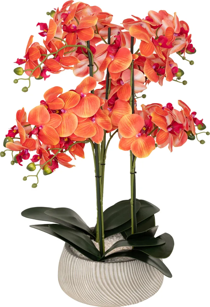 Orchidea Artificiale Arancio 65cm Atmosphera Sanae Vaso Cemento